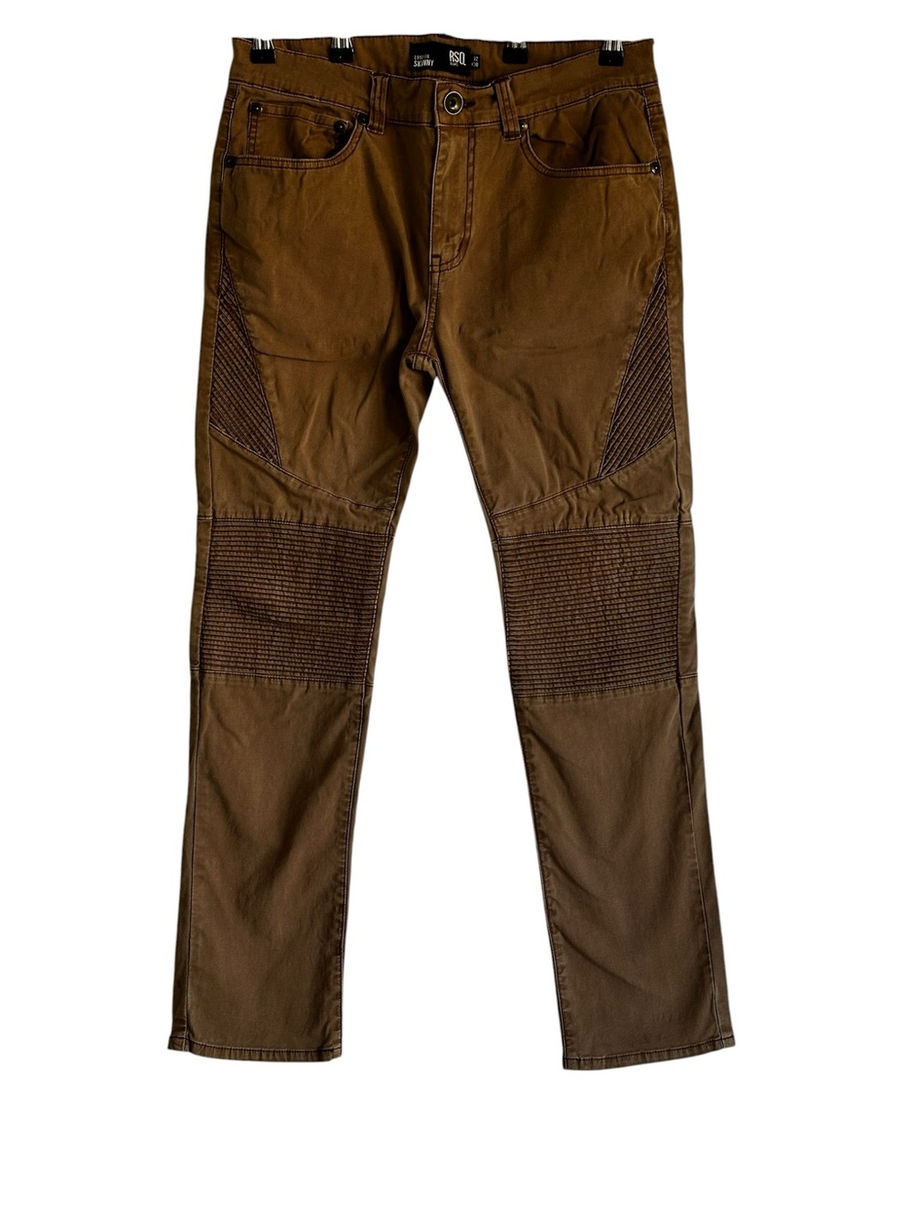 RSQ London Skinny Moto Pants Brown Coated Denim 32x30 Biker Streetwear Jeans